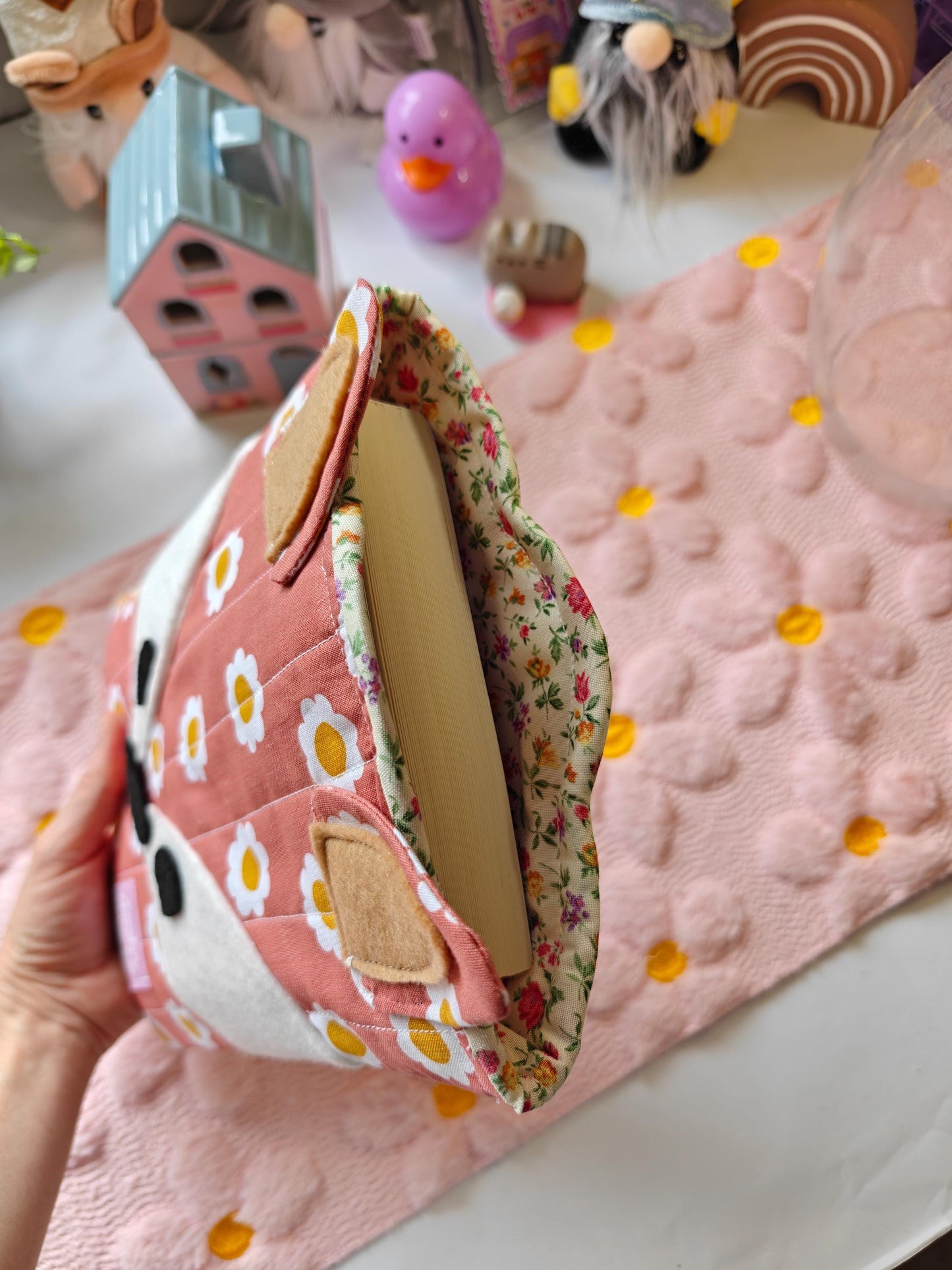 Fox-Shaped Book Sleeve with Dainty Yellow Floral Interior Lining