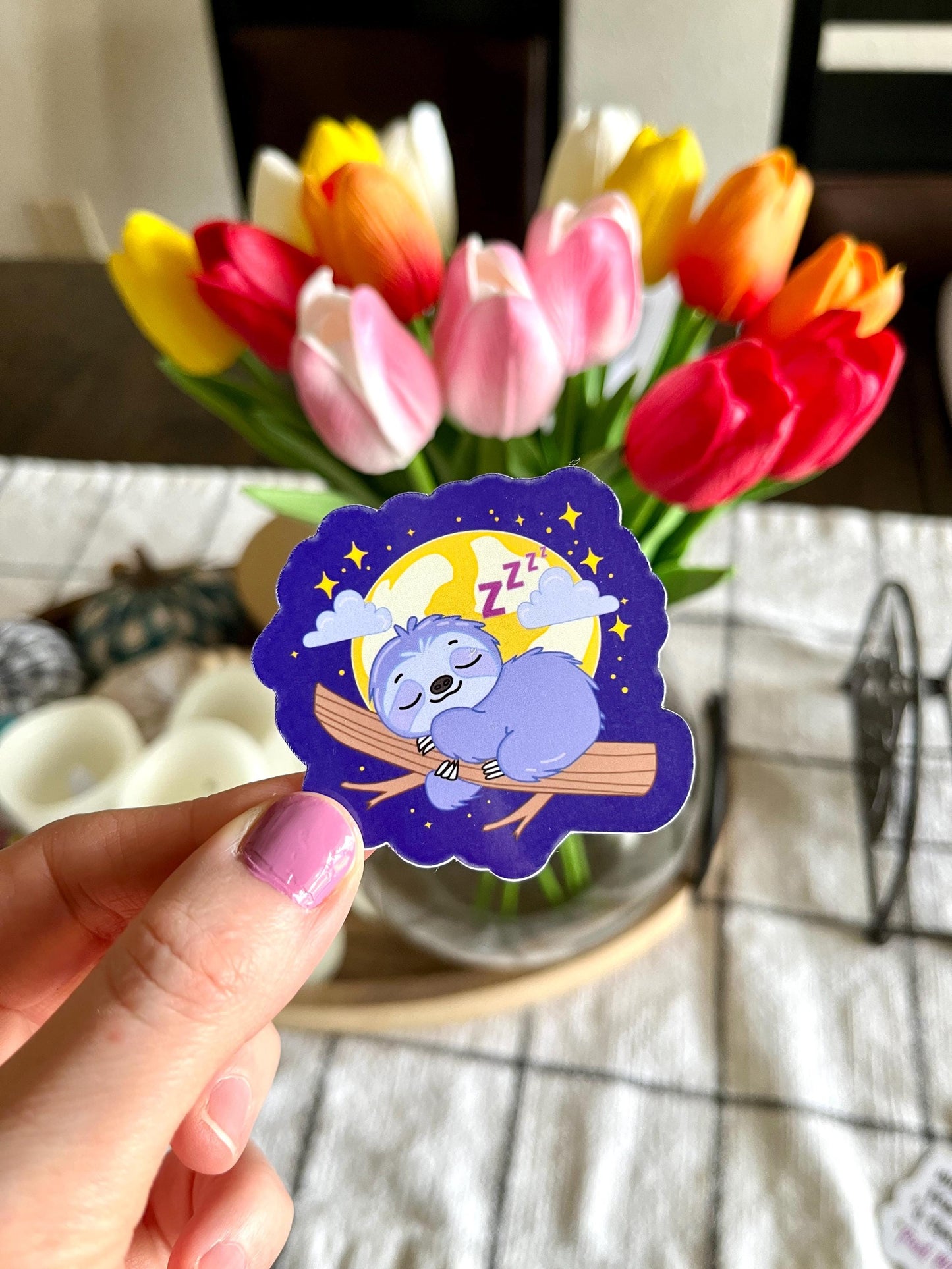 Sleeping Sloth Sticker - Waterproof Vinyl Die Cut Decal - Sloth Gift for Animal Lovers