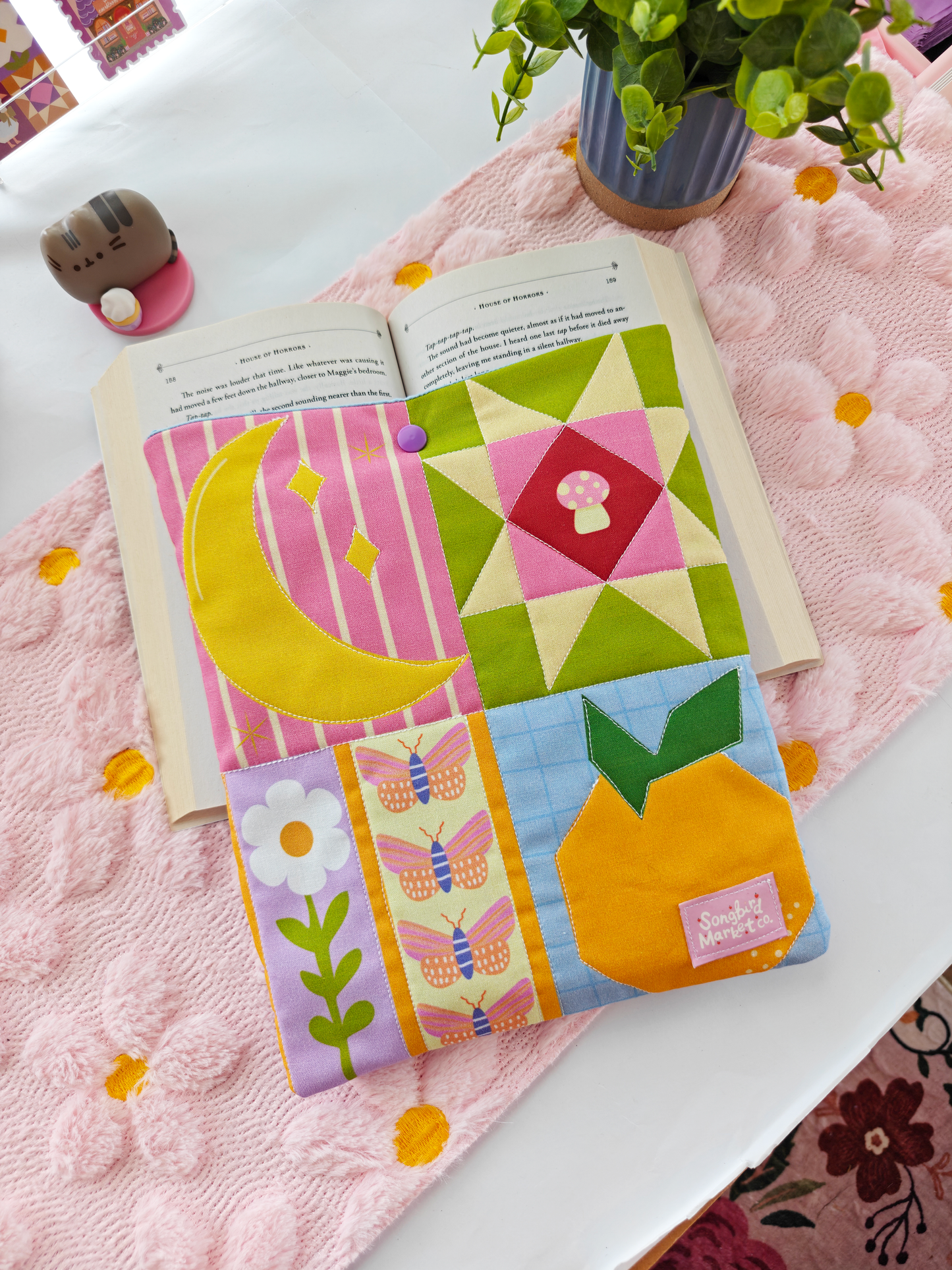 Moon Mushroom with Whole Cloth Quilted Patchwork and Snap Enclosure