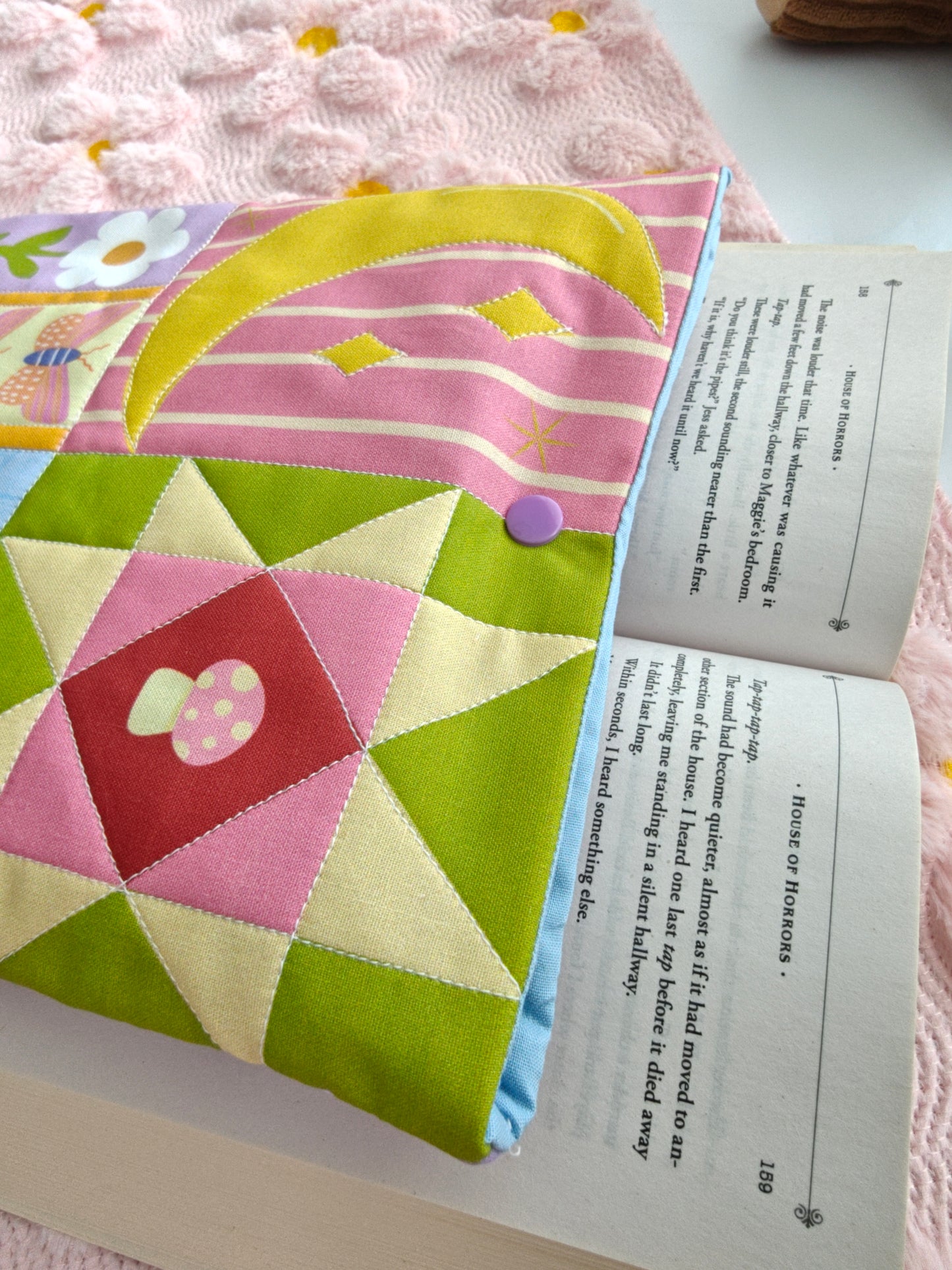 Moon Mushroom with Whole Cloth Quilted Patchwork and Snap Enclosure