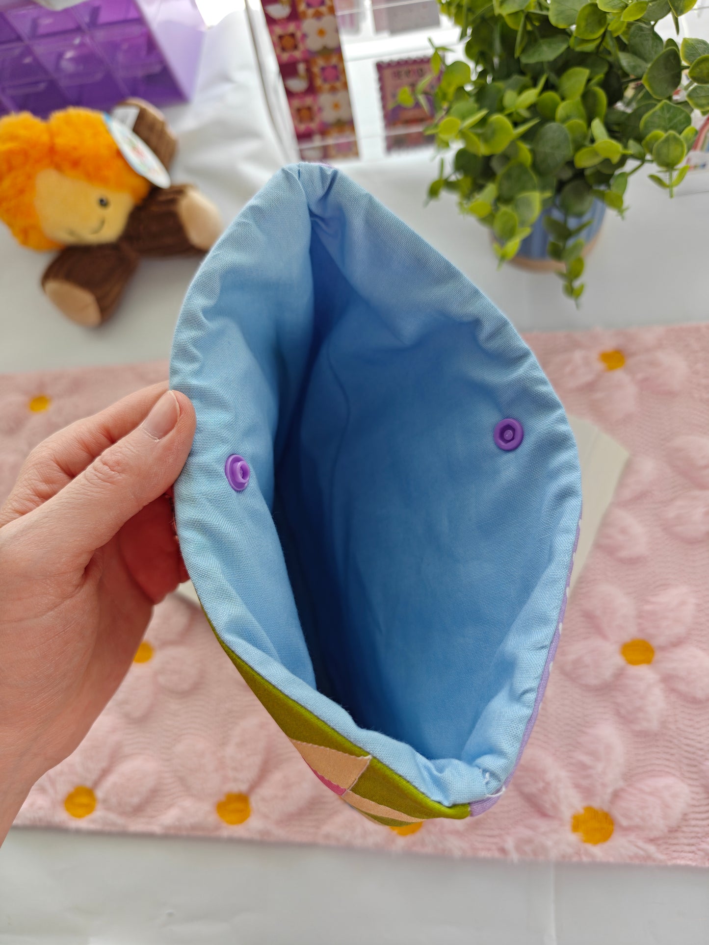 Moon Mushroom with Whole Cloth Quilted Patchwork and Snap Enclosure